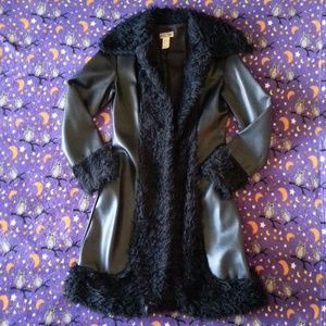Vintage Faux Fur Leather Coat Long n' Sleek M